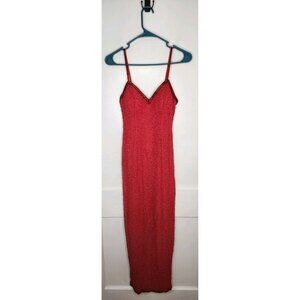 Kathryn Conover Petites Night Dress Red 100% Silk Beaded Sleeveless Size 4